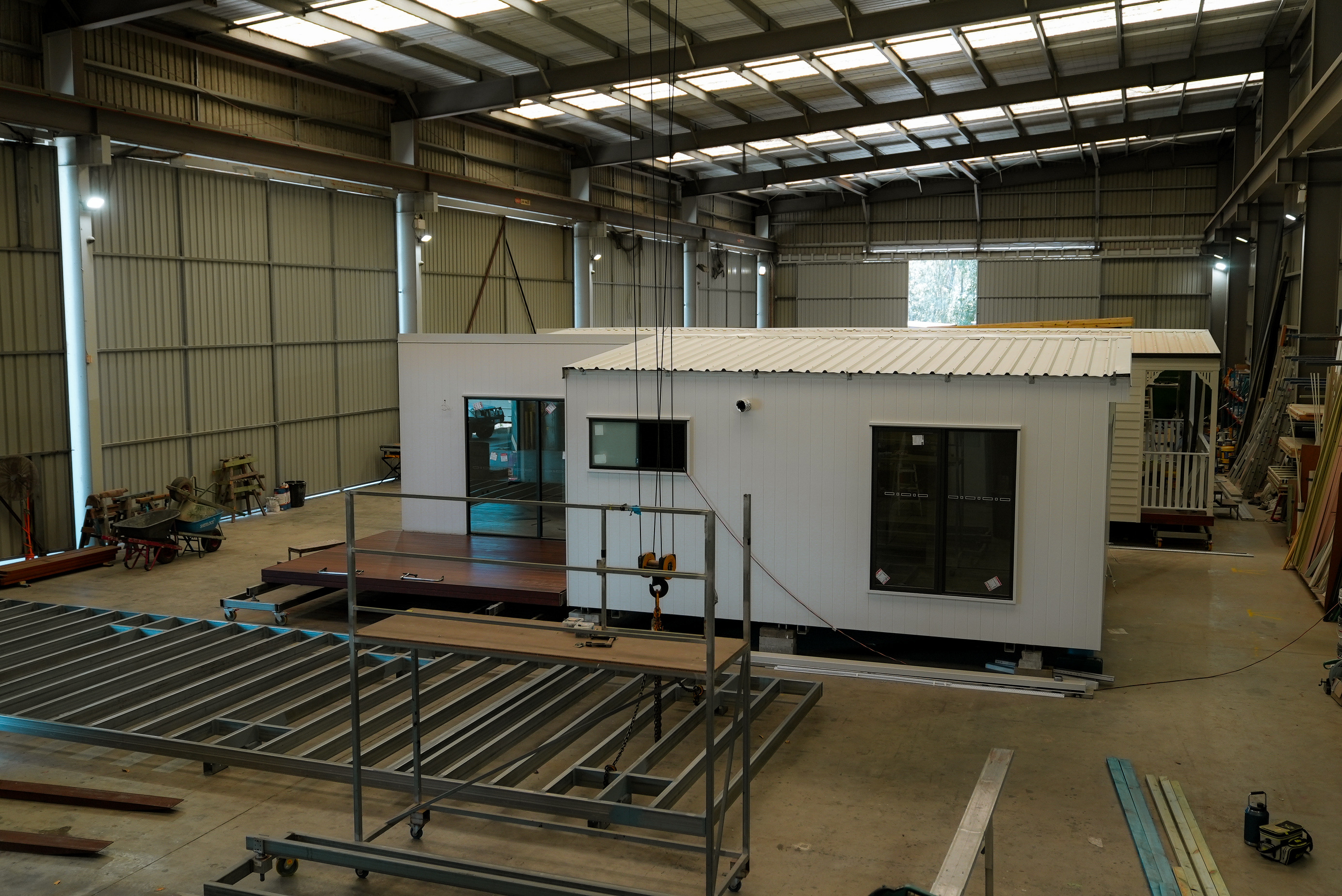 A compact Coast Modular home being built under cover inside the Tweed Heads factory